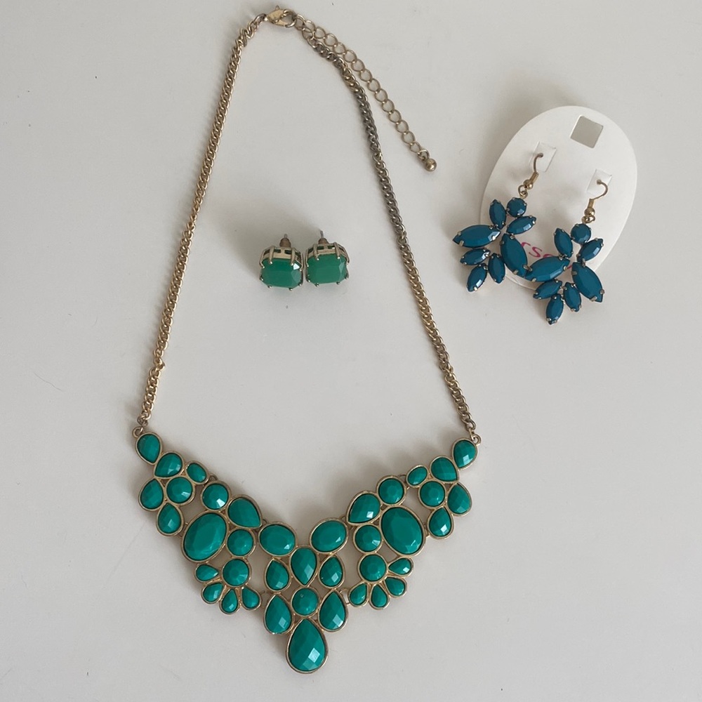 Teal Necklaces and 2 Sets of Earrings